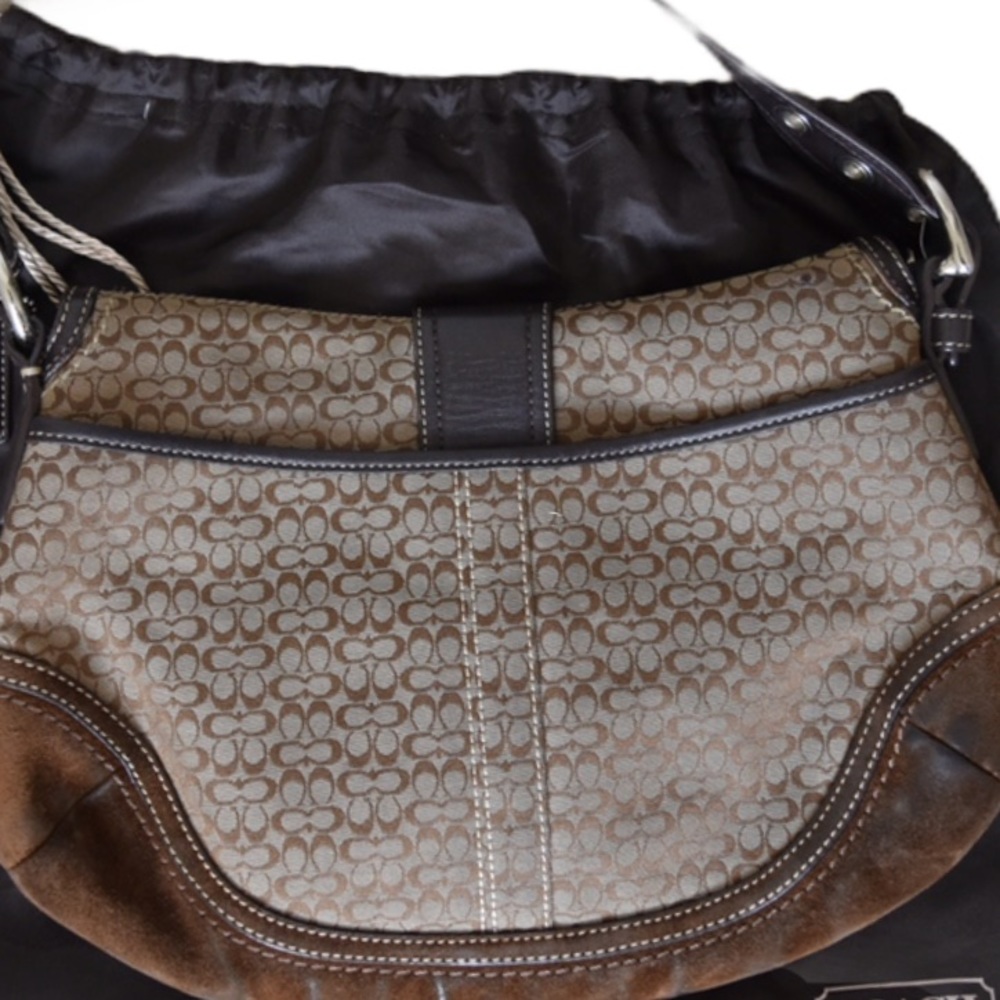 Coach Y2k Brown Suede Monogram Print Shoulder Bag Gem